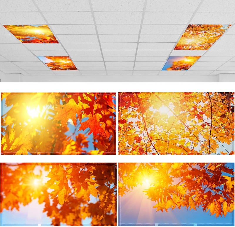 ROCEEI Pack of 4 Fluorescent Light Covers for Ceiling Lights, 4 x 2 Ft, Magnetic Light Covers for Classroom Office Home School Ceiling Decor(Maple Leaf) - Image 1